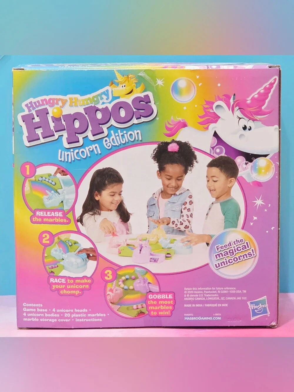 Hungry Hungry Hippos - Unicorn Edition, Open Box, Complete Family Board Game